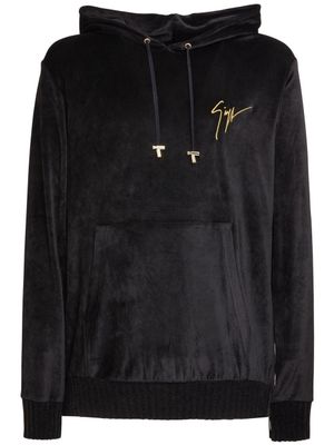 Giuseppe Zanotti hoodie en velours à logo brodé - Noir