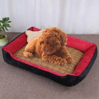 Hond bot patroon grote zachte warme kennel huisdier hond kat mat deken met rotan mat maat: M 70 × 50 × 15cm (zwart rood)