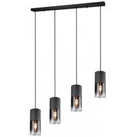 LED Hanglamp - Trion Roba - E27 Fitting - 4-lichts - Rechthoek - Mat Zwart Rookglas - Aluminium - thumbnail