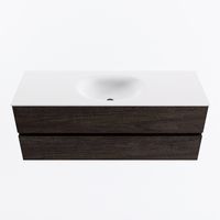 MONDIAZ VICA 130cm badmeubel onderkast Dark Brown 2 lades. Wastafel MOON midden 1 kraangat, kleur Talc.