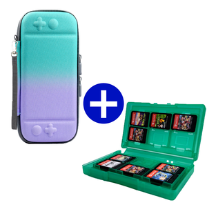 Case geschikt voor Nintendo Switch / Nintendo Switch OLED + Game Card hoes - 12 Games - Draagtas - Opbergtas - Blauw/Paars/Groen