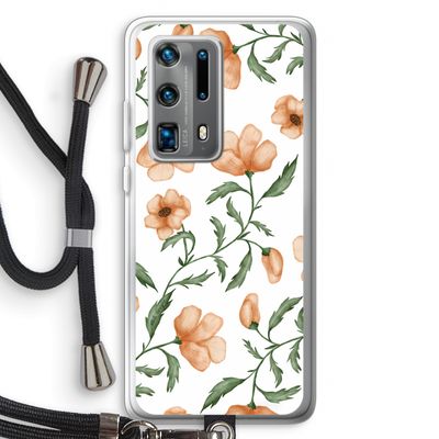 Peachy flowers: Huawei P40 Pro Plus Transparant Hoesje met koord