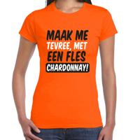 Koningsdag verkleed t-shirt dames - tevree met een fles Chardonnay - oranje
