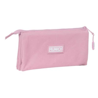 Pennenetui met 3 vakken Munich Basic Roze 22 x 12 x 3 cm
