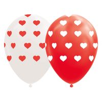 Globos Ballonnen hartjes rood/wit 30cm, 8st.