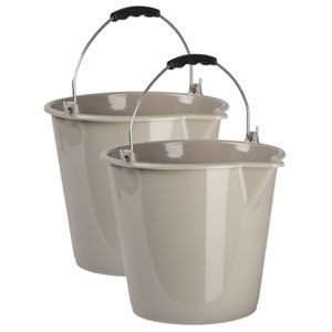 2x stuks huishoud schoonmaak emmers kunststof taupe 9 liter inhoud 30 x 26 cm