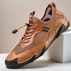 Bruine leren en mesh heren outdoorschoenen met robuuste zool - ademend en comfortabel voor wandelen en vrijetijdskleding Lightinthebox