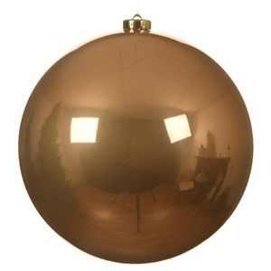 1x stuks grote kunststof kerstballen toffee bruin 14 cm glans - Kerstbal