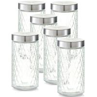 Zeller keuken voorraadpotten / bewaarpotten - 6x - 1500 ml - geruit glas - 11 x 22 cm