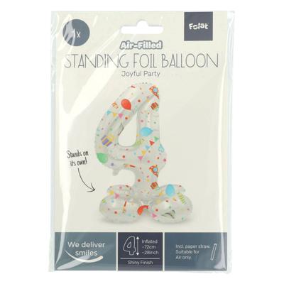 Folat BV Staande folieballon joyful party cijfer 4 -72cm