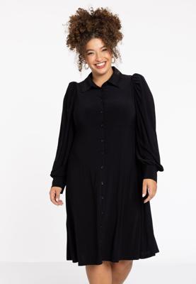 Yoek Jurk met pofmouw | Zwart | Maat 50/52