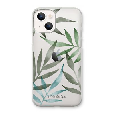 Tropical watercolor leaves: iPhone 13 mini Transparant Hoesje