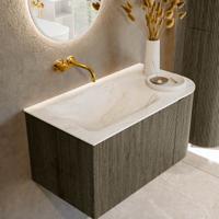 Badmeubel Mondiaz Kurve-Dlux | 85 cm cm | Meubelkleur Shadow | Wastafelkleur Ostra | Solid surface | Wasbak links zijde spoelbak | Zonder kraangat(en)