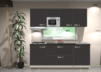 Keukenblok 210cm wit hoogglans incl gas-kookplaat, afzuigkap en magnetron RAI-11026 Keukenblok 210cm wit hoogglans incl gas-kookplaat, afzuigkap en magnetron RAI-11026