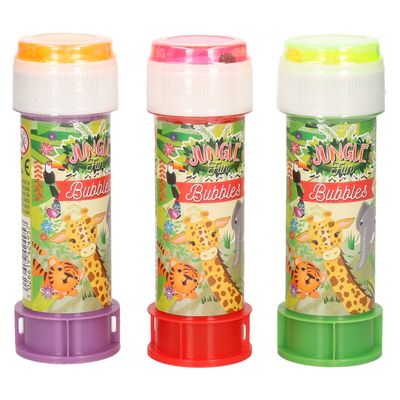 10x Jungle/safari dieren bellenblaas flesjes met bal spelletje in dop 60 ml voor kinderen
