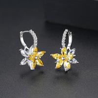 Leuke romantische mooie heldere stenen bloem vorm handige eenvoudige Stud koperen Cubic Zirkonia Earrings(Yellow)