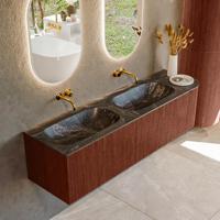 Badmeubel Mondiaz Kurve-Dlux | 165 cm cm | Meubelkleur Ruby | Wastafelkleur Lava | Solid surface | Dubbel / Links spoelbak | Zonder kraangat(en)