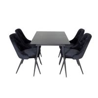SilarBLExt eethoek eetkamertafel uitschuifbare tafel lengte cm 120 / 160 zwart en 4 Velvet Deluxe eetkamerstal velours - thumbnail