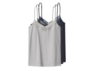 esmara Set van 3 dames spaghettitops (Donkerblauw/grijs, L (44/46))