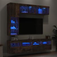 7-delige Tv-wandmeubelset met LED-verlichting gerookt eiken