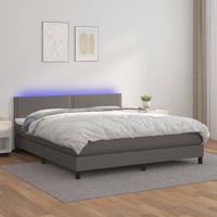 Boxspring met matras en LED kunstleer grijs 180x200 cm
