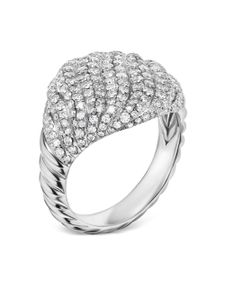 David Yurman bague Cable 13 mm en or blanc 18ct pavée de diamants - Argent