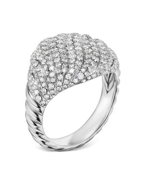 David Yurman bague Sculpted Cable en or blanc 18ct sertie de diamants (13 mm) - Argent