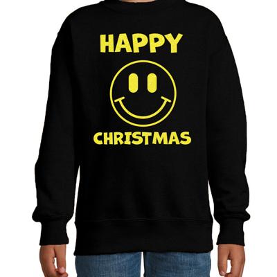 Kersttrui/sweater voor jongens/meisjes - Happy Christmas - zwart - Smile Emoticon - glitter geel Kersttrui/sweater voor jongens/meisjes - Happy Christmas - zwart - Smile Emoticon - glitter geel