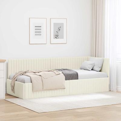 Hoekbedframe met hoofdeinde Crme 80 x 200 cm Fluweel