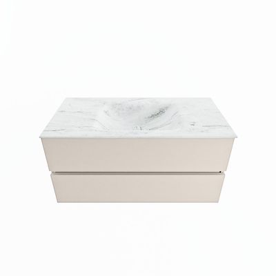 MONDIAZ VICA-DLUX 100cm badmeubel onderkast Linen 2 lades. Inbouw wastafel CLOUD midden 1 kraangat, kleur Opalo.