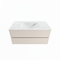 MONDIAZ VICA-DLUX 100cm badmeubel onderkast Linen 2 lades. Inbouw wastafel CLOUD midden 1 kraangat, kleur Opalo.