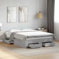 Bedframe met lades bewerkt hout betongrijs 135x190 cm