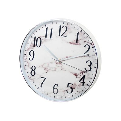 Gebor - Moderne Trendy Wandklok 30.5cm - Wit – Marmerlook - Chrome Buitenkant - Klokken – Decoratie – Design –