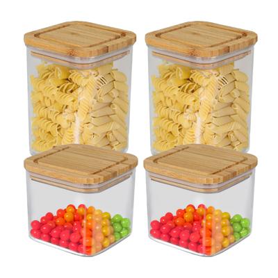 Bambou & Co keuken voorraadpotten - 4x stuks - 0.8L/1L - kunststof/bamboe - met luchtdichte deksel