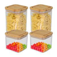 Bambou & Co keuken voorraadpotten - 4x stuks - 0.8L/1L - kunststof/bamboe - met luchtdichte deksel