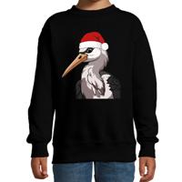 Kersttrui / sweater familie Ooievaar - kinderen - dieren - zwart - kerstmuts - Kerstmis