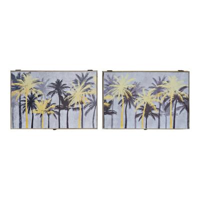 Decoratieve Doos DKD Home Decor Zwart Gouden Hout MDF Palmen Tropisch Teller (2 Stuks)