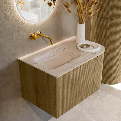 Badmeubel Mondiaz Kurve-Dlux | 75 cm | Meubelkleur Dusk | Wastafelkleur Nata | Solid surface | Wasbak linker zijde spoelbak | Zonder kraangat(en)