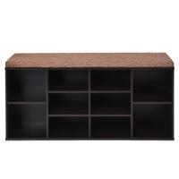 Schoenenbank met Zitting Schoenenrek Schoenenladekast 10-Kubus Opbergbankkast met Plank en Zitkussenhout Hout Bruin