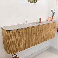 Toiletmeubel Mondiaz Joya Dlux | 123.2 cm | Meubelkleur Oak | Faye wastafel Opalo Wasbak Midden | 1 kraangat