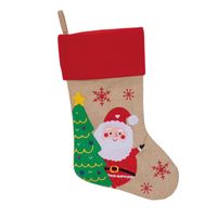 Kerstsok - beige/rood - met kerstman print - 46 cm - thumbnail