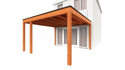 Trendhout Aanbouwveranda Modena 405x485 cm - model links- Plat dak- Hout- Trendhout