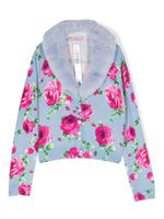 Miss Blumarine cardigan à fleurs en intarsia - Bleu - thumbnail