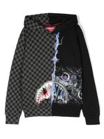 sprayground kid graphic-print checkered cotton hoodie - Gris