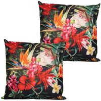 Buitenkussen bloem - 2x - rood/zwart - 60 x 60 cm - Water en UV bestendig