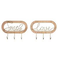 Wandkapstok Home ESPRIT Gouden Natuurlijk Metaal Rotan 40 x 6,4 x 28,6 cm (2 Stuks)