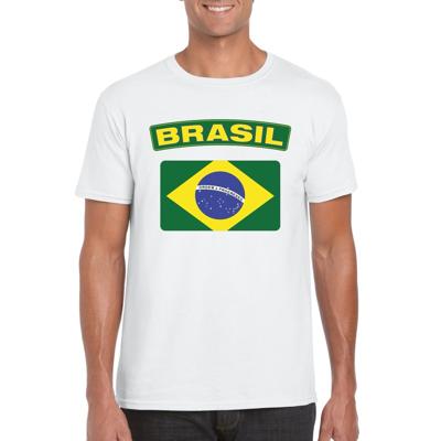 Brazilie supporters t-shirt - met vlag print - wit - voor heren - landen - kleding Brazilie supporters t-shirt - met vlag print - wit - voor heren - landen - kleding