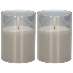 2x stuks luxe led kaarsen in grijs glas D7,5 x H10 cm met timer