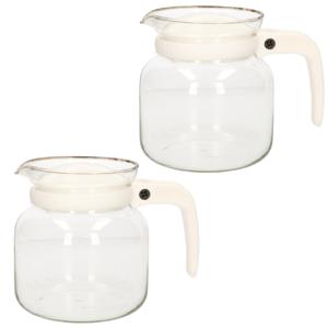 Theepot - 2x stuks - glas - kunststof deksel - wit - 1 liter - theekan