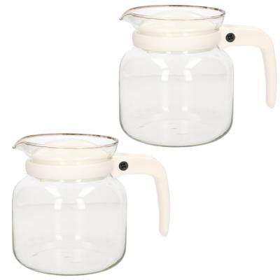Theepot - 2x stuks - glas - kunststof deksel - wit - 1 liter - theekan